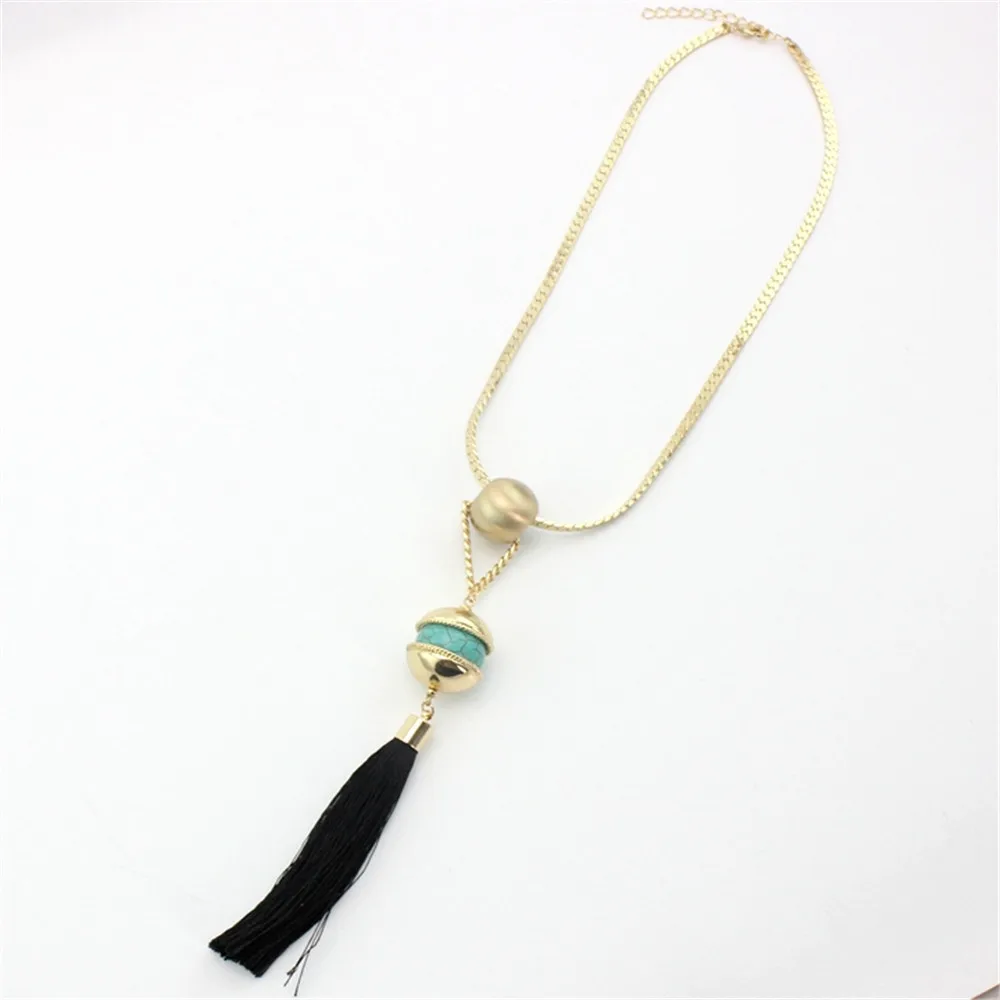 Free shipping the new fashion Flat copper chain Green pine round bead black line broken long necklace | Украшения и аксессуары