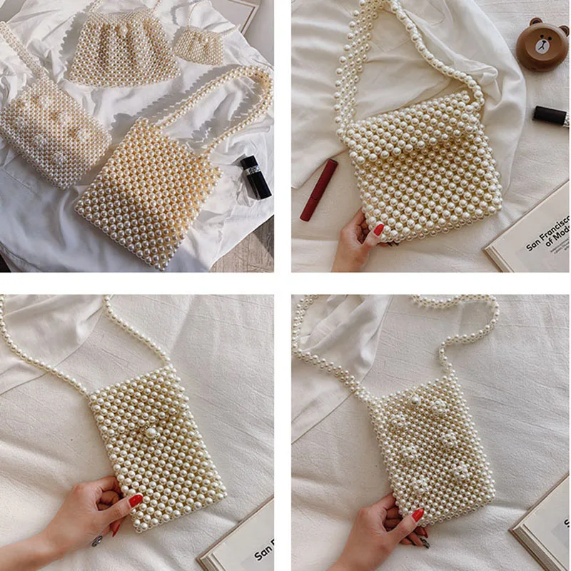 

Korean Style Beaded Ladies Fashion Tote Handbags Bohemia Style Beading Pearl Shoulder Bag Evening Party Mini Crossbody Bags B338