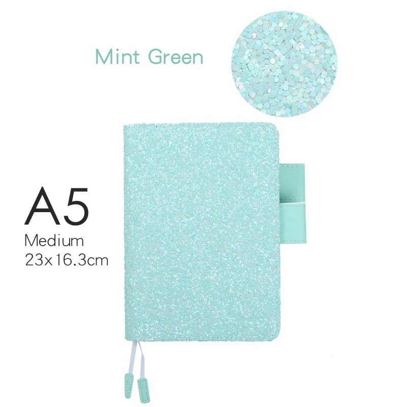 Mint Green А5 блокнот с 80 листами в сетке, пустые страницы, милые блестящие дневники с блестками, планировщик, канцелярские принадлежности для студентов, женщин, детей - Цвет: Mint Green