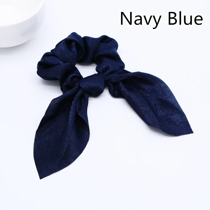 navyblue Модные женские резинки в форме кроличьих ушей, банты из шелковой ткани, конский хвост, эластичные резинки для волос, аксессуары для волос - Цвет: navyblue