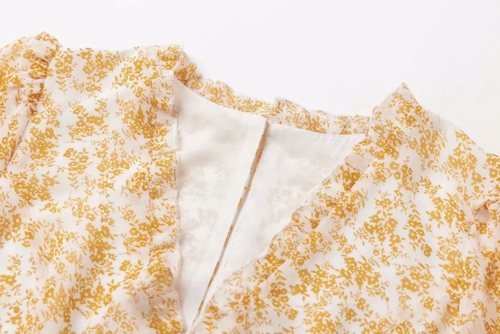 Женское платье с цветочным принтом Bazaleas желтое из шифона треугольным вырезом на