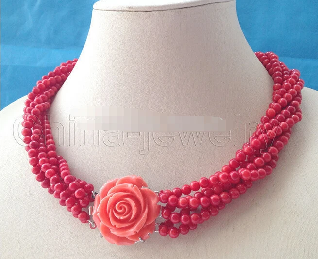 DYY 924 + Красивые 18 &quot6 рядная 5 мм круглый красный коралл ожерелье|necklace ad|necklace capcoral