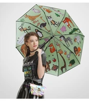 103cm 5 times black coating anti uv windproof anti thunder fiberglass parasol three fold heat transfer paper printed umbrella