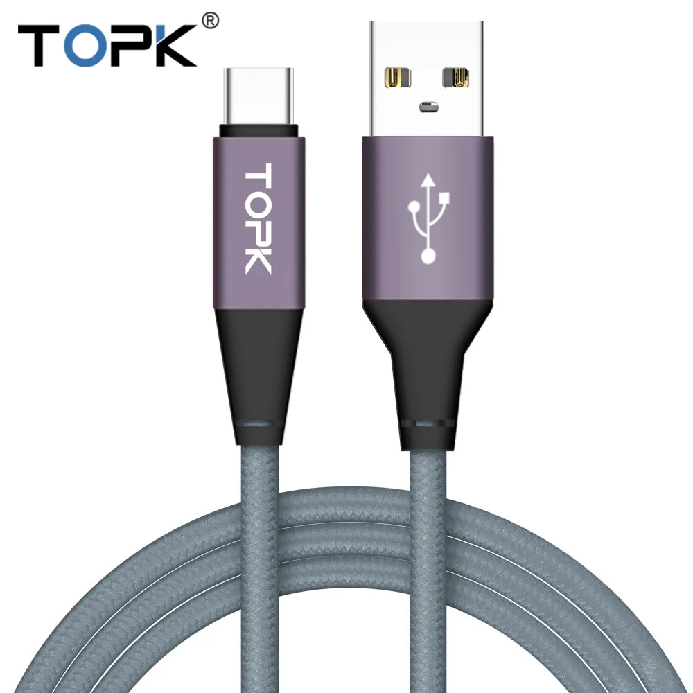 Кабель TOPK usb type C для huawei P20 Lite mate 10 Pro с нейлоновой оплеткой кабель samsung Glaxay S9 USB