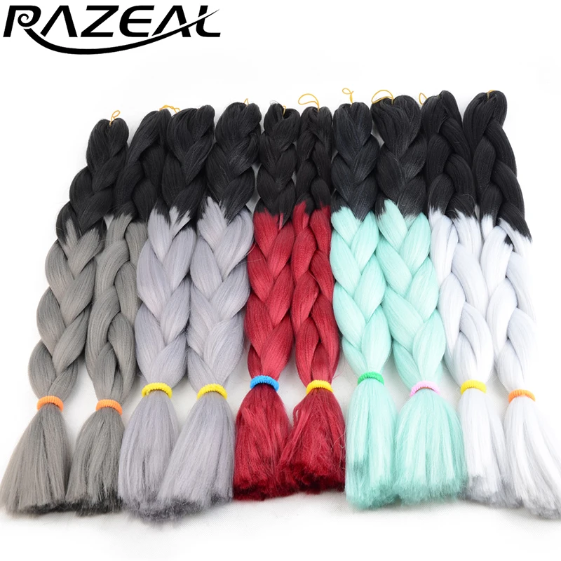

Razeal 18" 24" Ombre Jumbo Braids Synthetic Braiding Hair Crochet high temperature Fiber