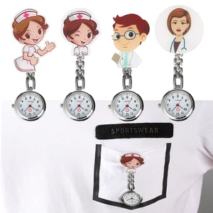 Милый прозрачный белый циферблат с арабскими цифрами, Подвесные часы для мужчин и женщин, мультфильм докторузор с изображением сиделки, практичный зажим из нержавеющей стали