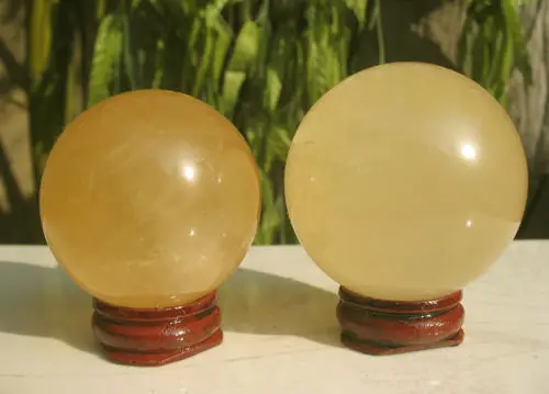 06163 2 NATURAL golden CALCITE CRYSTAL SPHERE BALL REIKI | Дом и сад