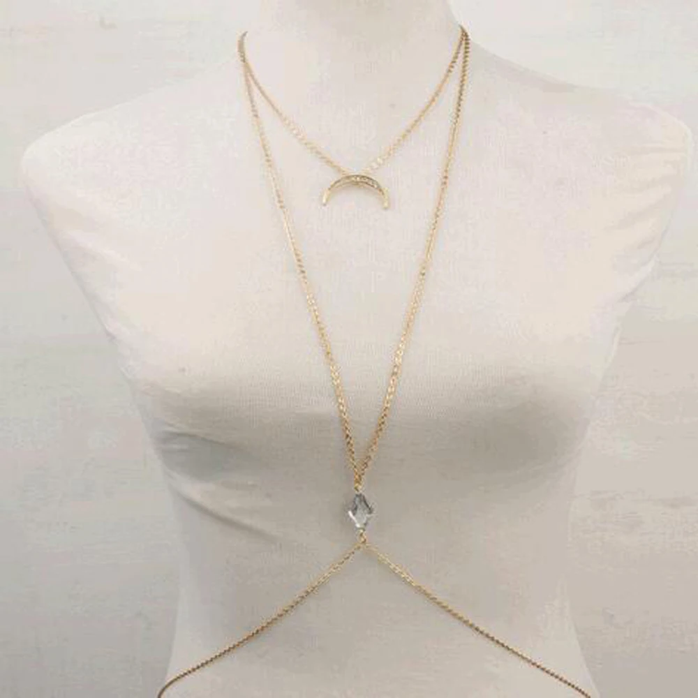 FAMSHIN очаровательный Кроссовер Жгут кристалл луна золотой цепочки и ожерелья Пояс