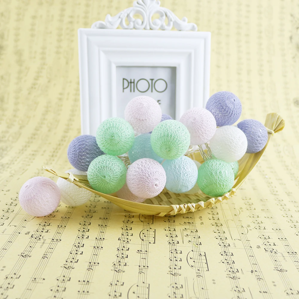 Светодиодный светильник Macaron, 20 светодиодов, праздничный светильник s 3,5 см, хлопковый шар, 2,2 метров, гирлянда, рождественское свадебное украшение, теплый белый IQ