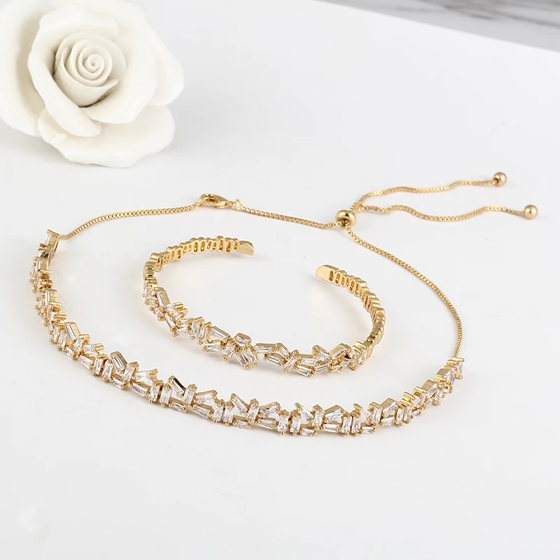 Luxury AAA+ Zircon Bangles Rose Gold Color Bangle Best Feiend Gift Bracelets For Women Baguette &amp AB118 | Украшения и