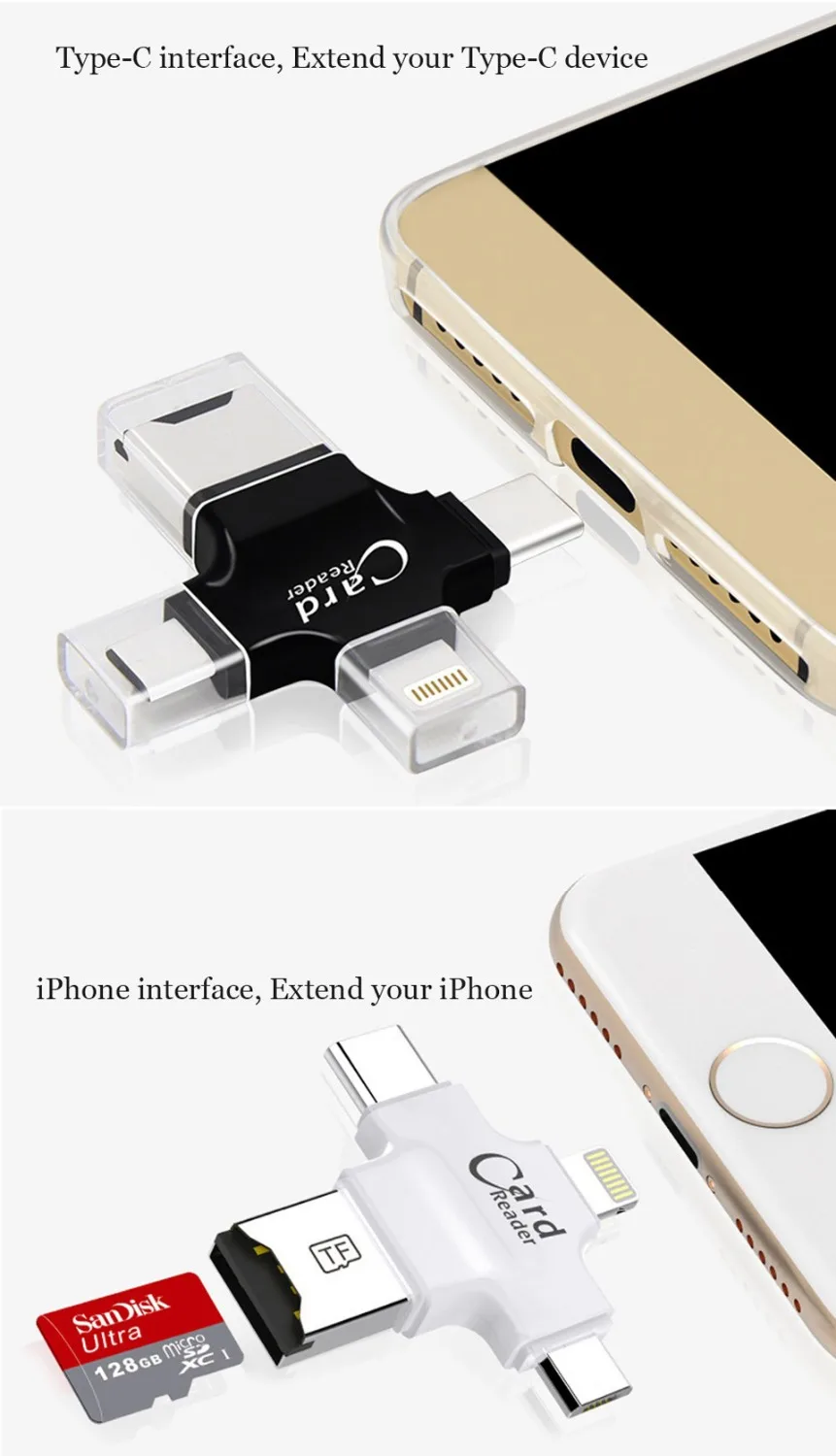 4 в 1 Type-c/Android/Micro USB/USB 2 0 Устройство чтения карт памяти Micro SD карты читателя для Android