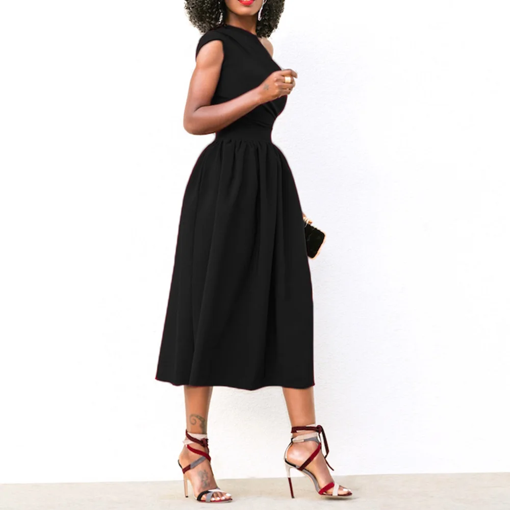 Платье без бретелек на одно плечо с высокой талией вечернее однотонное Летнее