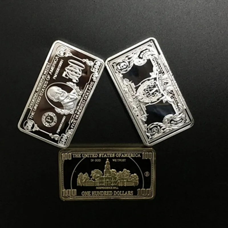 3 pcs The USD 5 100 500 United States dollars ingot 24k real gold silver plated 50 mm x 28 souvenir decoration bullion bar |