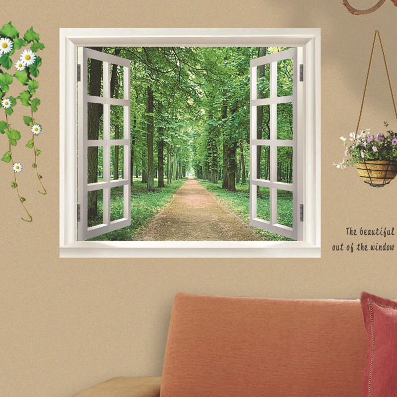 Новые украшения дома стены стикеры поддельные дерево Windows внутри Art Vinyl Росписи