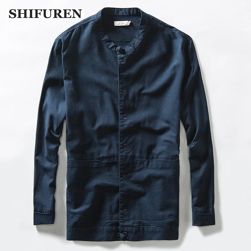SHIFUREN Новинка Spinrg мужские льняные хлопковые рубашки дышащие винтажные