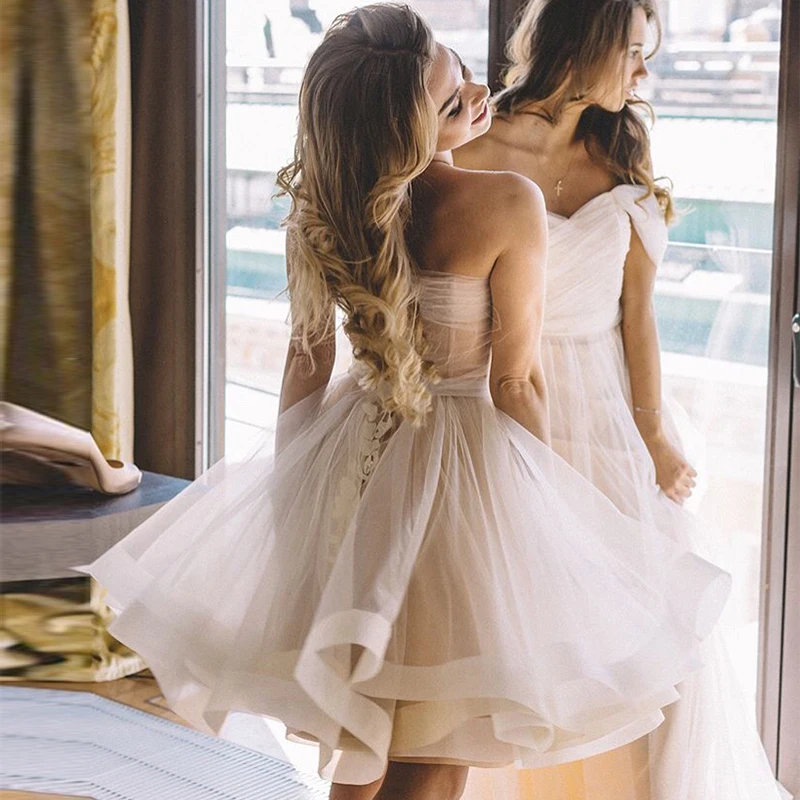 Женское коктейльное мини платье короткое Тюлевое плиссированное с открытыми