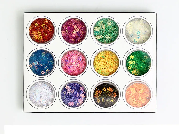 

12 Colors 3D Nail Art Decoration Hollow Star Paillette Sequin Nail Decorations Nail Glitter Kit Set