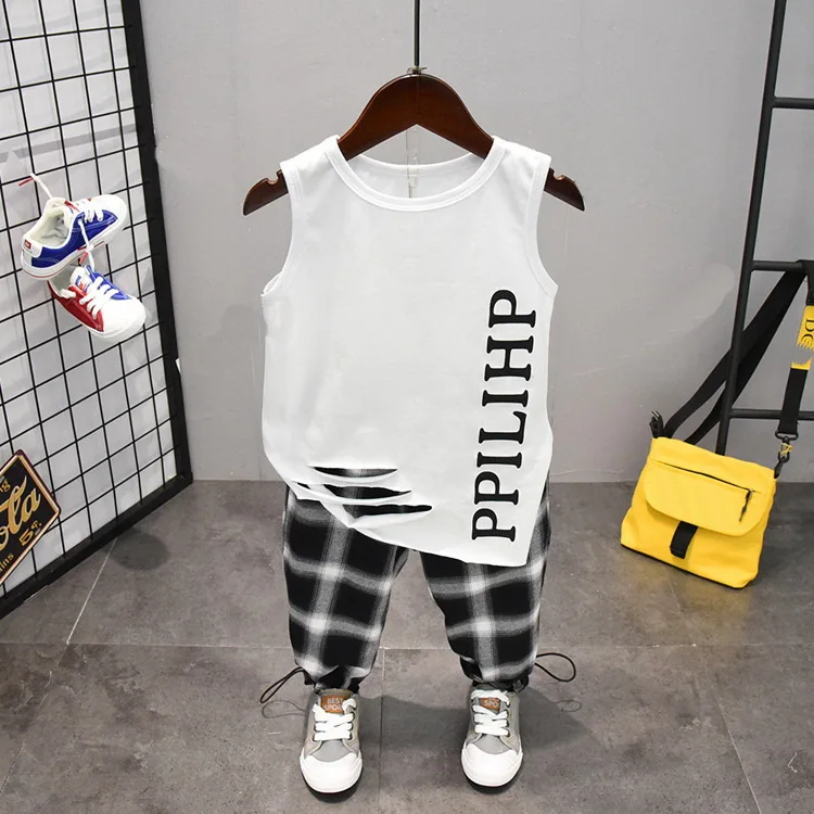 vest and pant Летний милый комплект из 2 предметов с буквенным принтом, жилет для маленьких мальчиков комплект со штанами и топом комплекты модной детской одежды для детей от 2 до 6 лет - Цвет: vest and pant