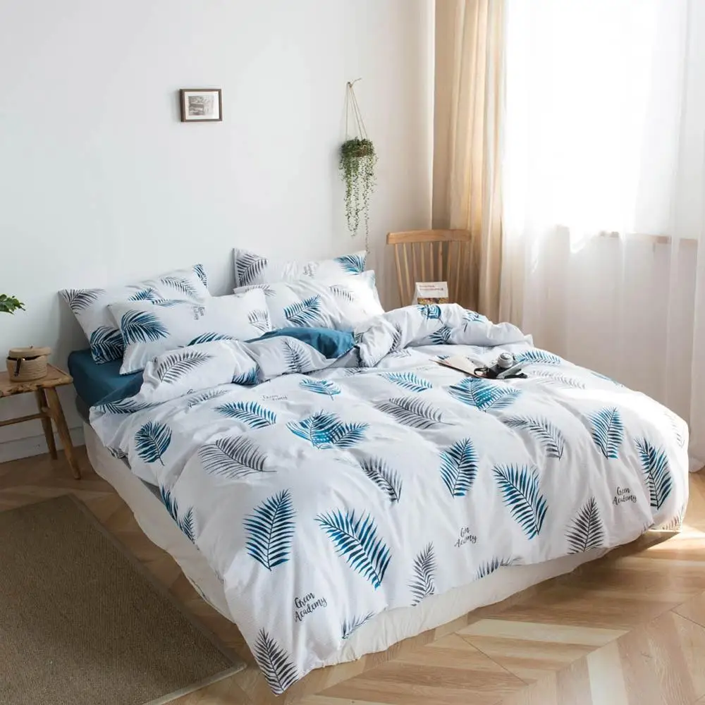 2019 пасторальные голубые листья постельное белье пододеяльник набор хлопковый