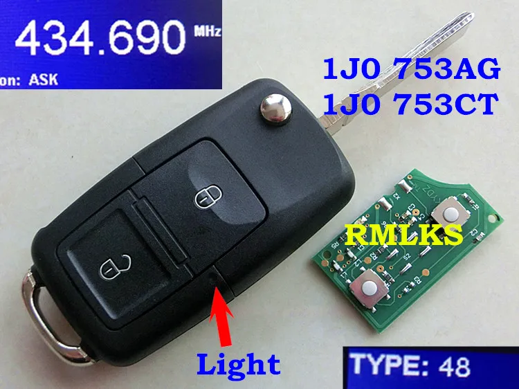 RMLKS флип дистанционный ключ брелок 433 МГц ID48 чип подходит для VW Beetle Bora Golf Passat