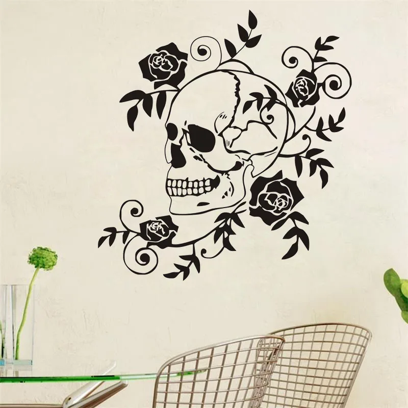 

Dangerous Skull Creative Wall Stickers Flower Wall Decals Roses Sticker Living Room Bedroom Wall Decoration