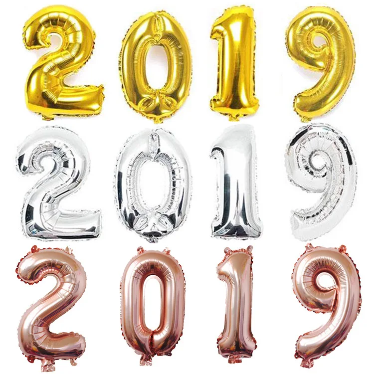 4 шт. цифры шары из 2019 золотой и серебряной фольги Воздушные рождественские