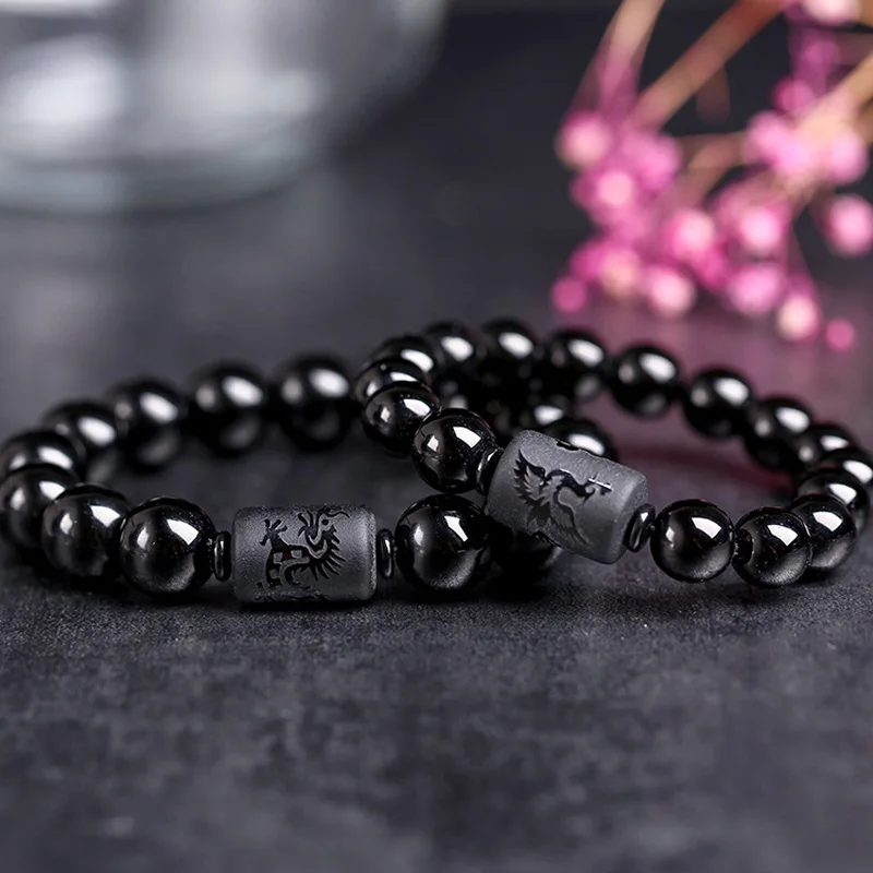 Браслет для влюбленных из натурального обсидиана Прямая поставка счастливый