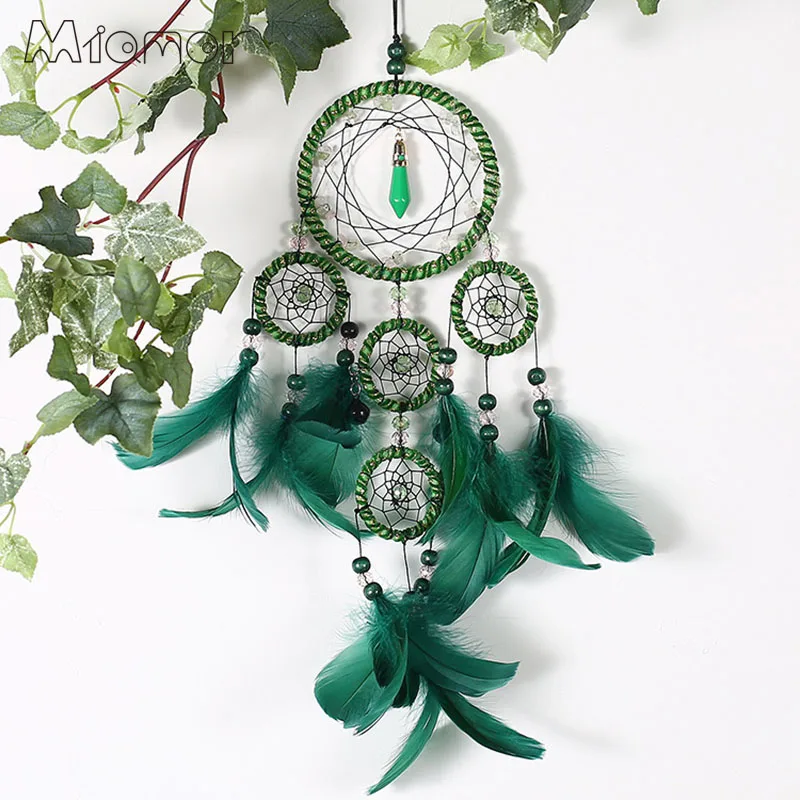 Зеленая полициклическая Ловец снов ручной работы сетка с перьями украшение для