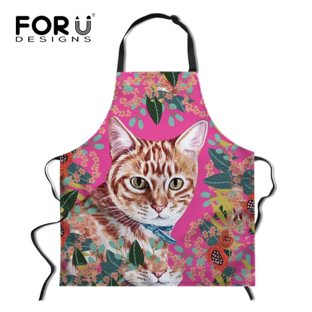 FORUDESIGNS/фартук для приготовления пищи с розовым цветочным принтом кошки и собаки, фартук для приготовления пищи с защитой от масла на кухне, нагрудник для приготовления пищи, фартуки для женщин и мужчин, для выпечки