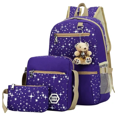 PURPLE ZIRANYU детей холст 3 шт./компл. школьные рюкзаки Колледж школьный мода Plecak для подростков, для мальчиков и девочек, школьные ранцы - Цвет: PURPLE