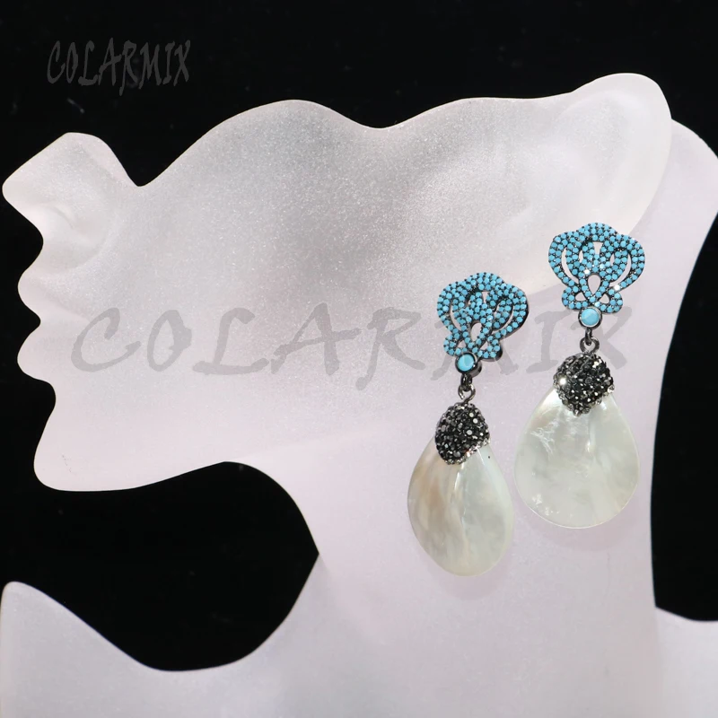 Серьги в виде белых раковин 3 пары серьги из натурального камня с микро покрытием