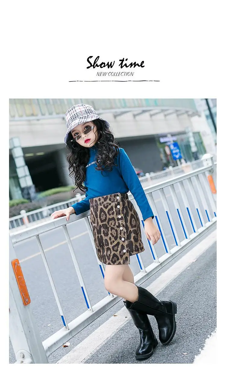 Новая девушка Дети Замши Leopard Короткая юбка для девочек-подростков плюс бархатные теплые Pettiskirt Детские повседневные Кнопка эластичные юбка Q551