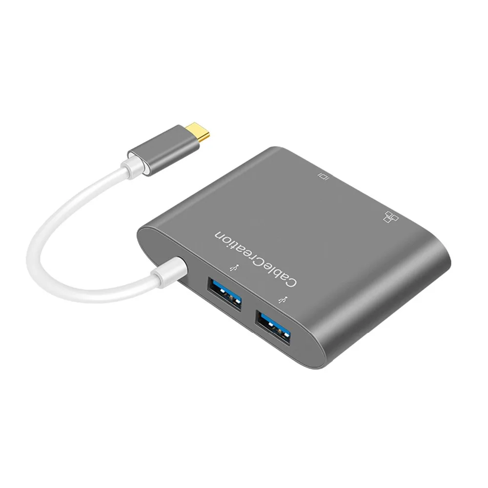 Адаптер с USB C на VGA Type (совместим Thunderbolt 3) Ethernet + 3 0x2 мультипорта совместимый MacBook Pro