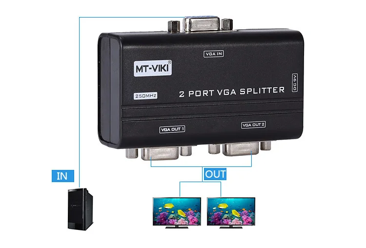 2 порта VGA сплиттер дистрибьютор 1 в из дисплей Дубликатор поделиться таким же