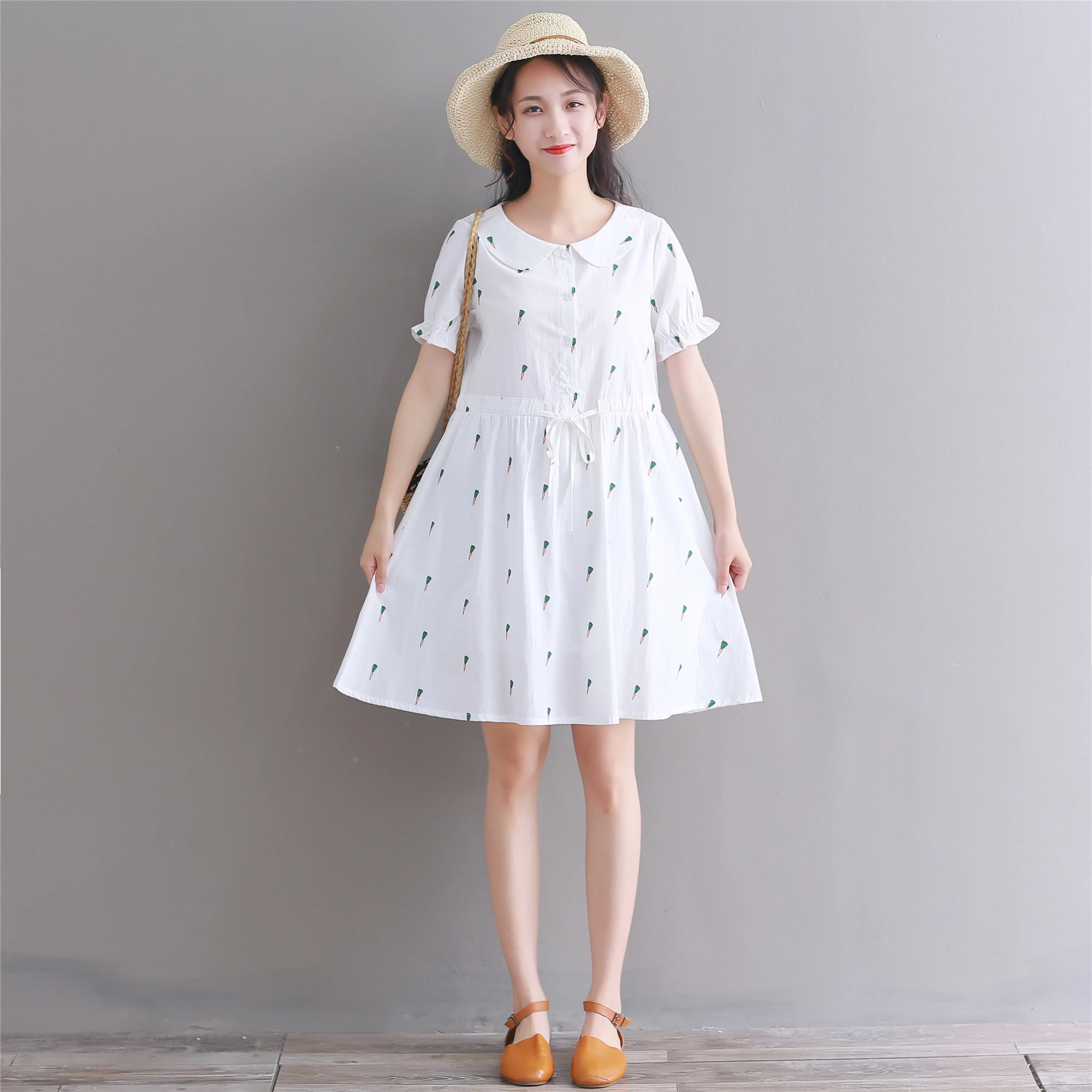 Mori girl cute sweet dress 2019 summer new fashion peter pan collar carrot print cotton a-line kawaii girl vestidos
