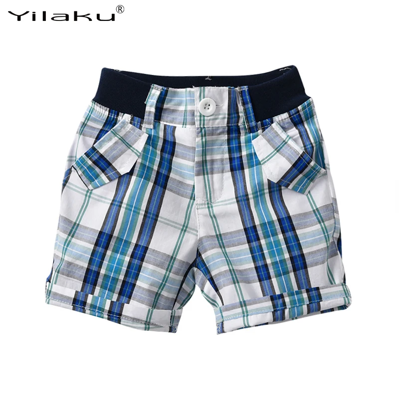 Yilaku baby boy summer clothes set white shirt+shorts 2pcs kids boys short sleeve clothing blue Plaid CF578 | Детская одежда и