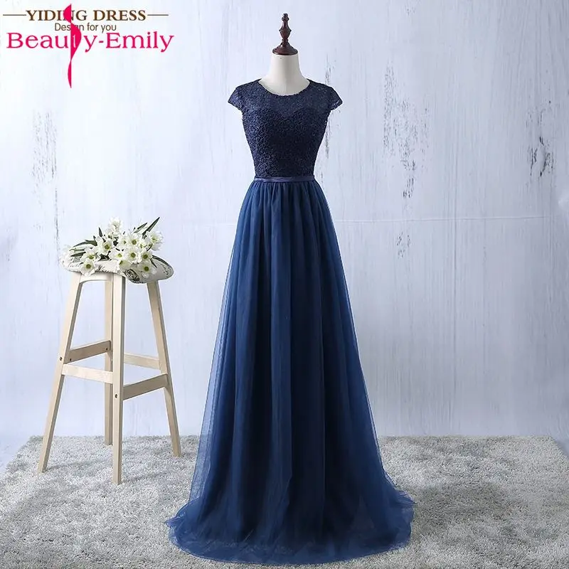 Beauty Emily черные кружевные Длинные вечерние платья 2019 трапециевидной формы длиной
