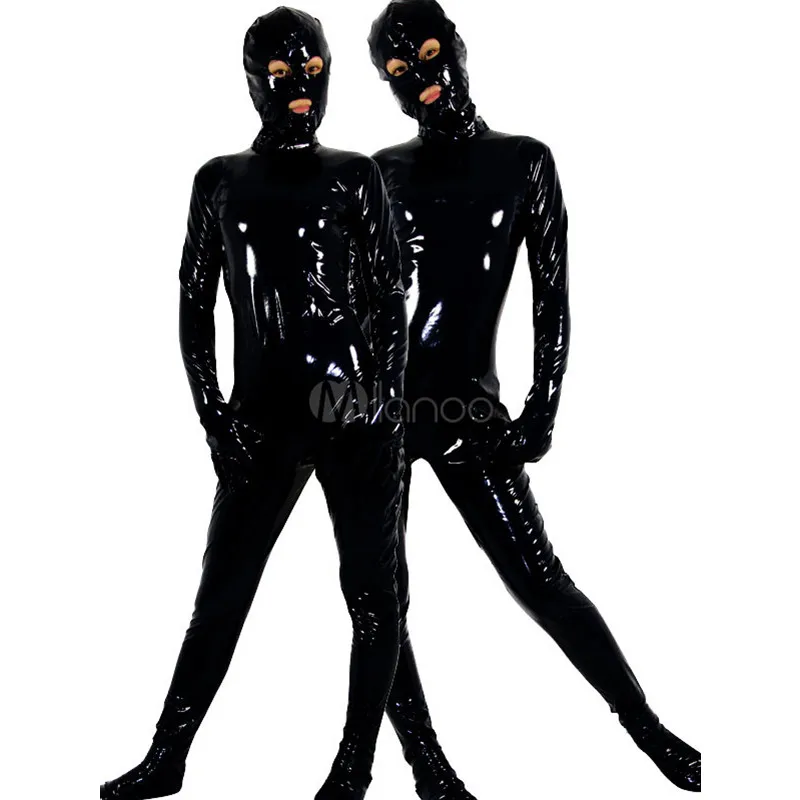 Костюм Zentai для взрослых и женщин черный блестящий металлический костюм