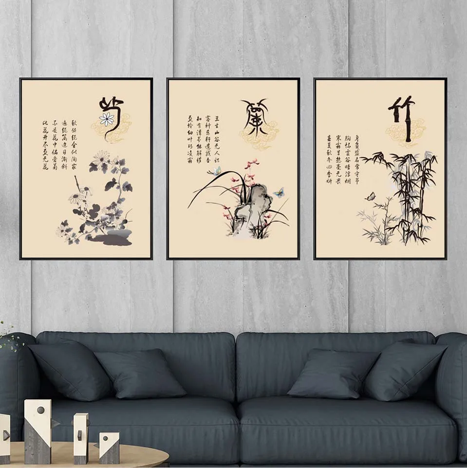 Настенная живопись на холсте с изображением китайских цветов и птиц | Дом сад