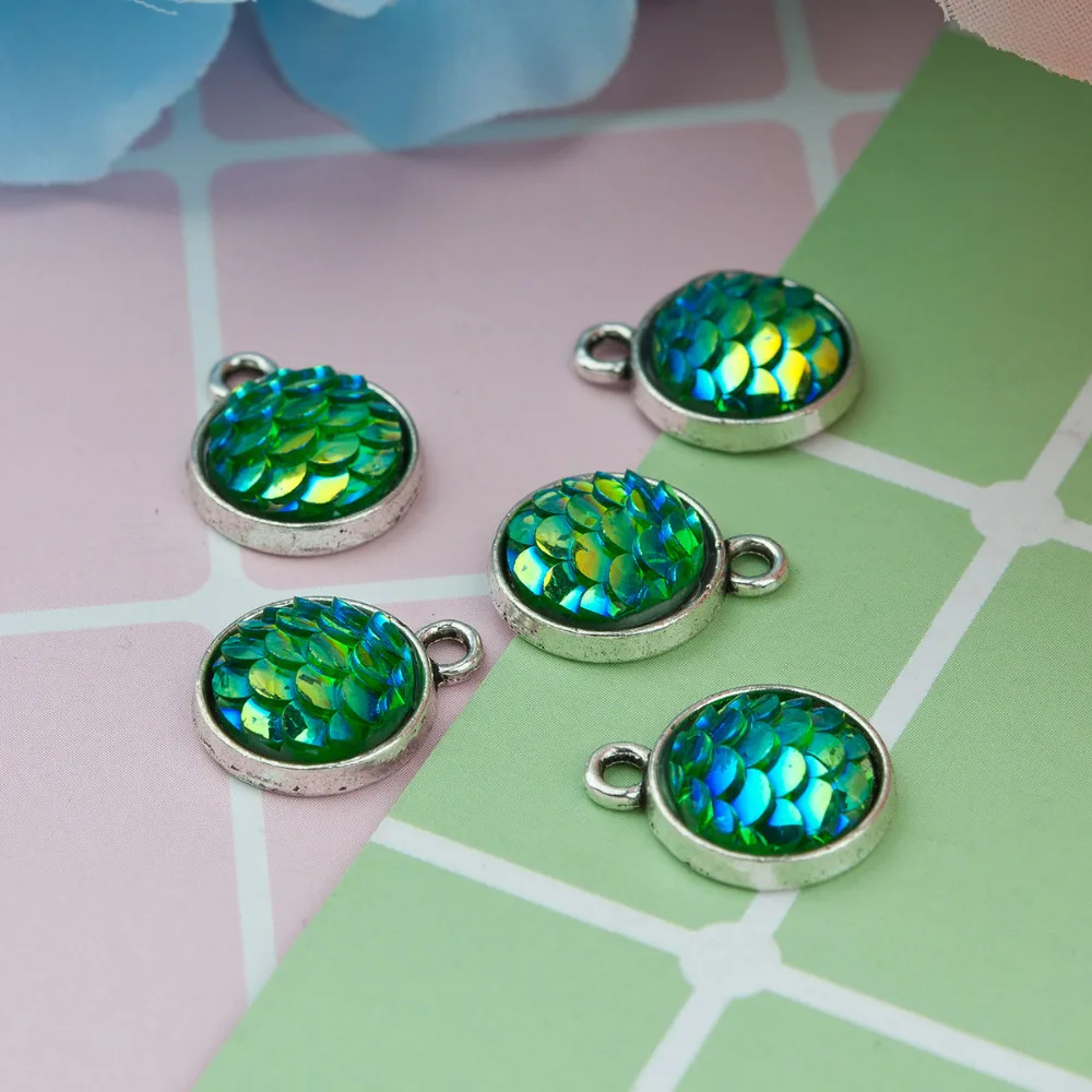 DoreenBeads сплав на основе цинка и Русалка из смолы Рыба/дракон весы Подвески Круглые