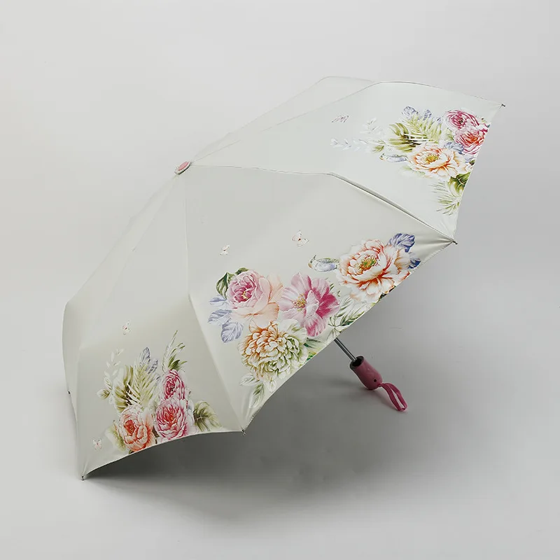 04 Автоматический складной зонтик с цветком и бабочкой; женский зонт; складной индивидуальный зонтик для женщин и женщин; Открытый ветрозащитный зонтик - Цвет: 04