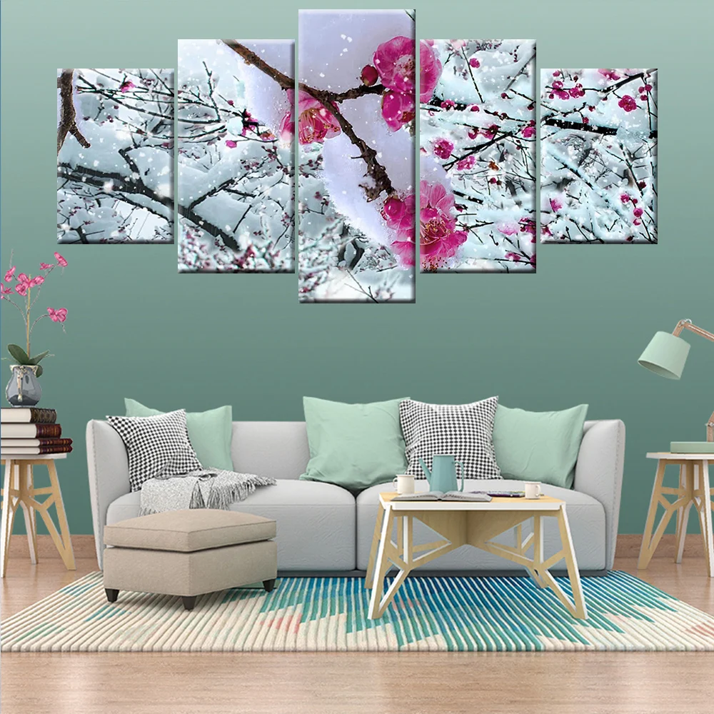 5 Pieces HD Print Painting Plum in the snow Modular For Modern Decorative Bedroom Living Room Home Wall Art Decor | Дом и сад