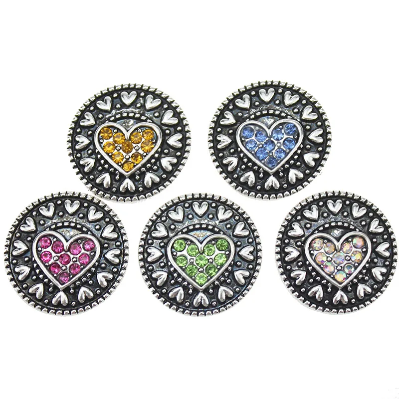 10pcs/lot heart-shaped Rhinestone 18mm metal snap buttons jewelry fit bracelet necklace button for women gift | Украшения и