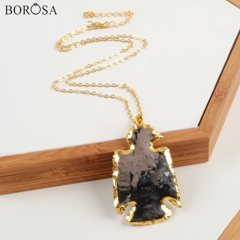 BOROSA черное покрытие грубое натуральное ожерелье из яшмы форма птицы для США