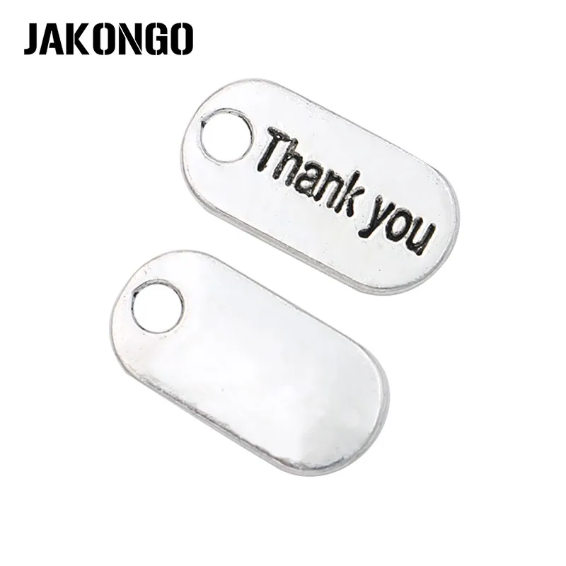 

25pcs Tibetan Silver Alloy Plated Word Thank You Charms Pendants for Jewelry Making DIY Handmade 18x9mm