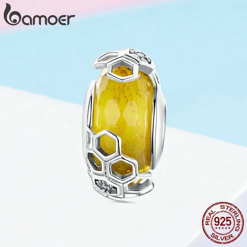 BAMOER модный 925 пробы серебряный европейский сотовый пчелиный стеклянный бисер Подходит для оригинальных браслетов и браслетов DIY Ювелирные изделия SCC1073