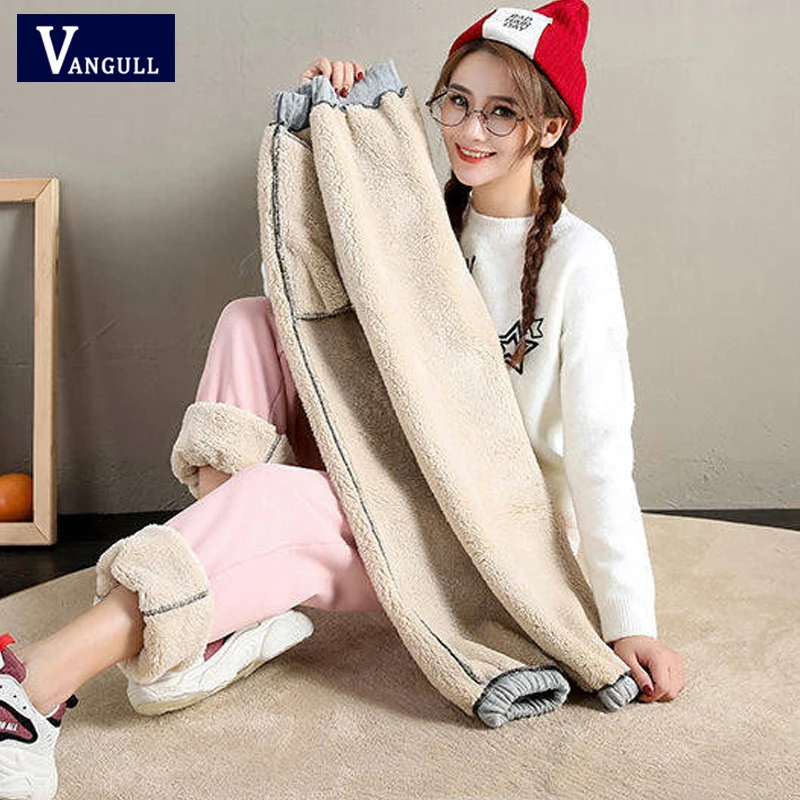Vangull плотные эластичные штаны, однотонные бархатные женские штаны-шаровары с эластичной резинкой на талии, зимние Новые повседневные уличные теплые штаны со шнуровкой