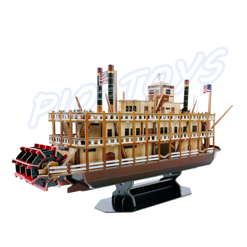 New Arrival Gift Mississippi Steamboat 3D Puzzle Model Big Ancient Boat Collection Table Top Decoration Kids IQ Educational Toys | Игрушки и