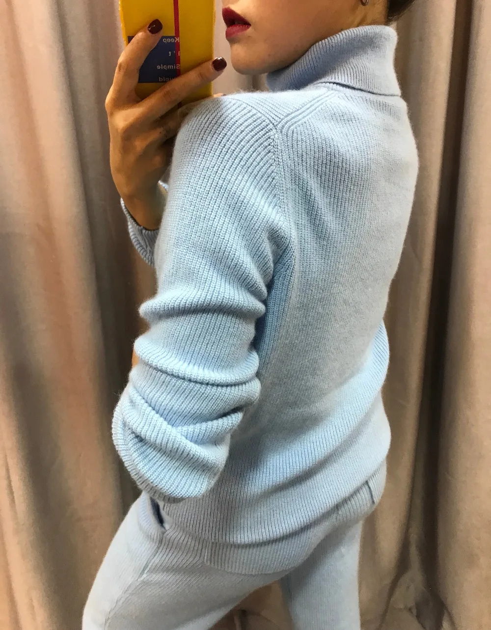 Winter Woolen + Cashmere Knitted warm high collar Velvet Sweater Mink Trousers Leisure Two-piece elastic suits wq102 |