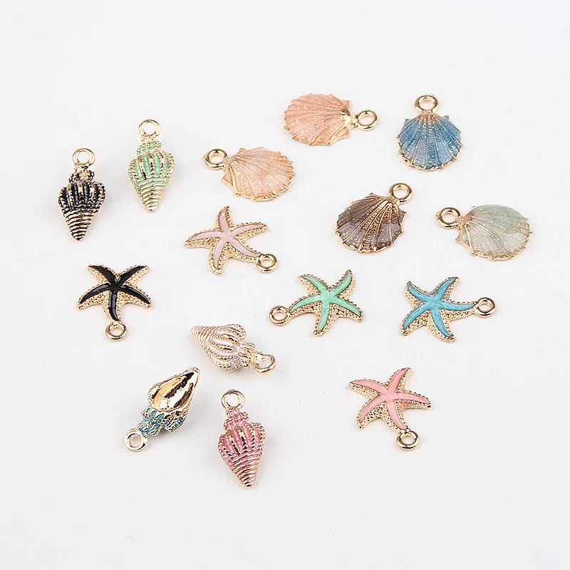 

New 50pcs/lot Stereo starfish/conch/shells shape alloy floating locket charms diy jewelry earring/necklace/bracelet pendants